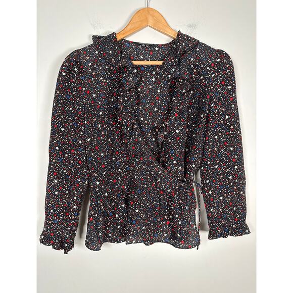 Madewell Womens Silk Ruffle-Hem Wrap Top in Starry Night Size XS - Picture 2 of 10